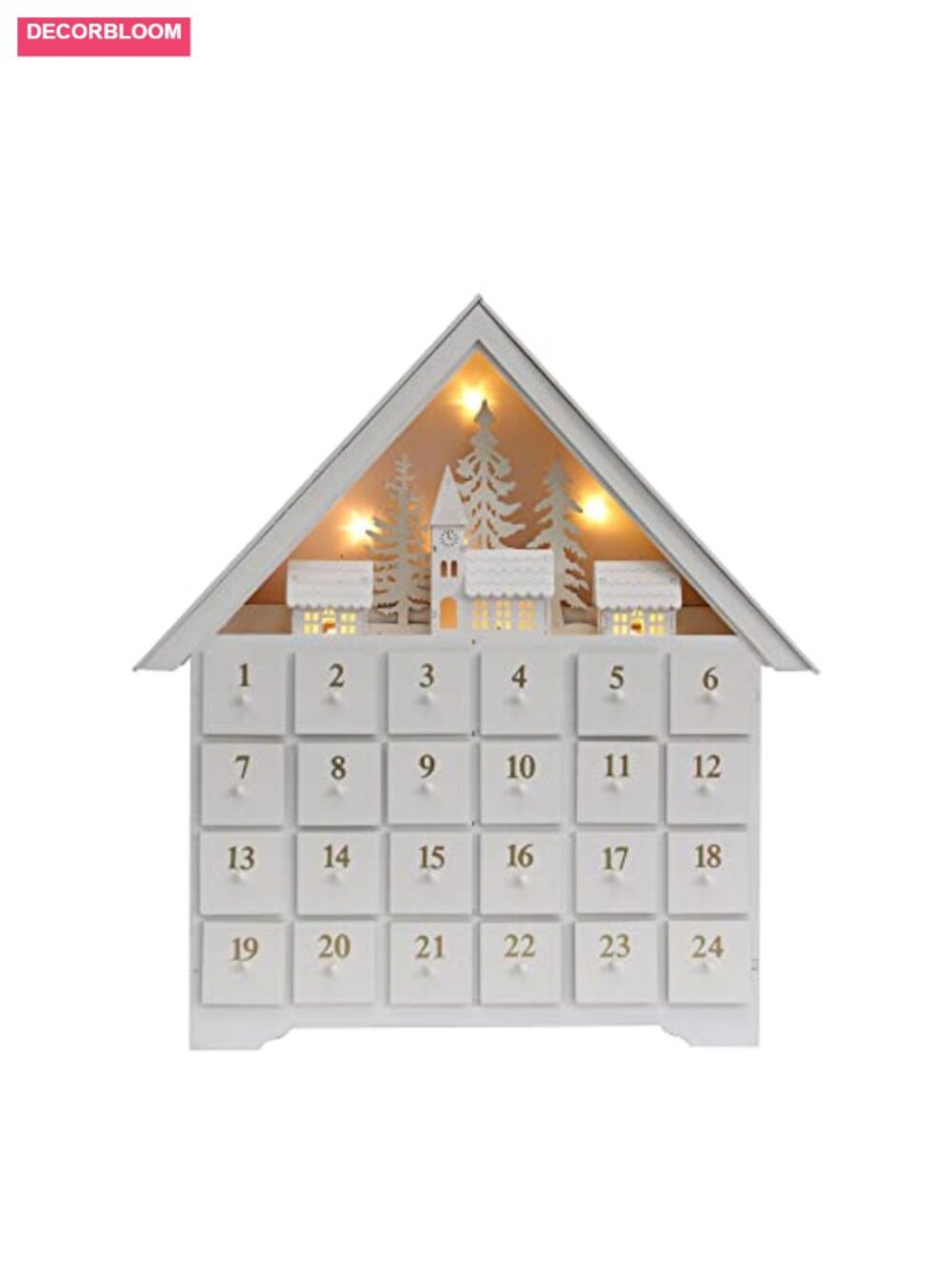 Wooden Advent Calendar House 24 Drawers LED Christmas Countdown Decor